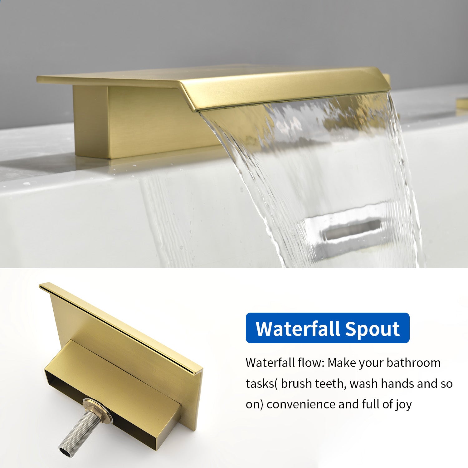 High Flow Roman Tub Faucet 5 Hole Deck Mounted Waterfall Bath Shower Mixer Tap in Matte Black, Brushed Nickel, Brushed Gold
