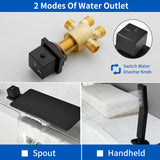 Deck Mounted Roman Bath Filler 5-Hole 2-Handle tub faucet trim with High Pressure Hand Shower and SUS304 Bath Tub Spout