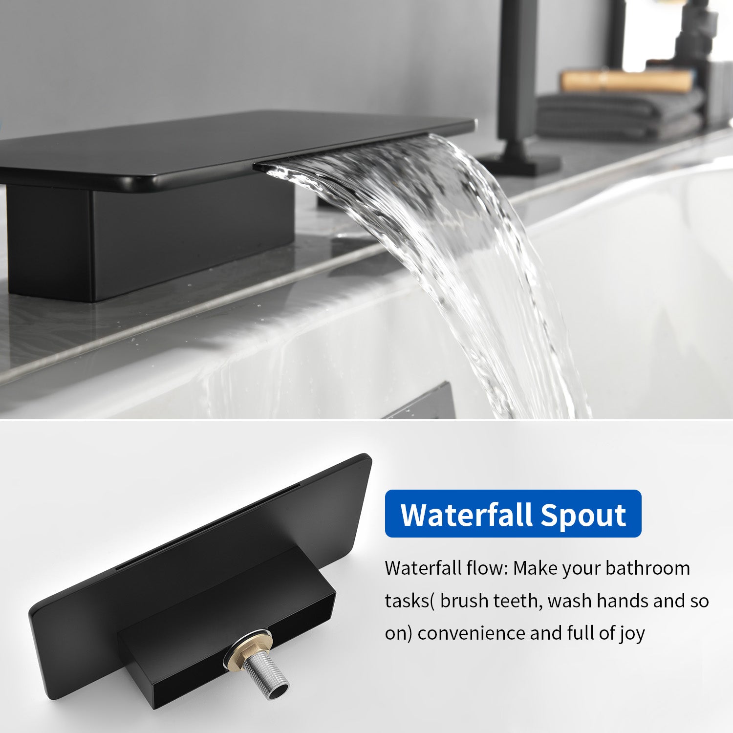 Deck Mounted Roman Bath Filler 5-Hole 2-Handle tub faucet trim with High Pressure Hand Shower and SUS304 Bath Tub Spout