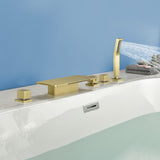 Deck Mounted Roman Bath Filler 5-Hole 2-Handle tub faucet trim with High Pressure Hand Shower and SUS304 Bath Tub Spout