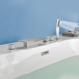 Deck Mounted Roman Bath Filler 5-Hole 2-Handle tub faucet trim with High Pressure Hand Shower and SUS304 Bath Tub Spout