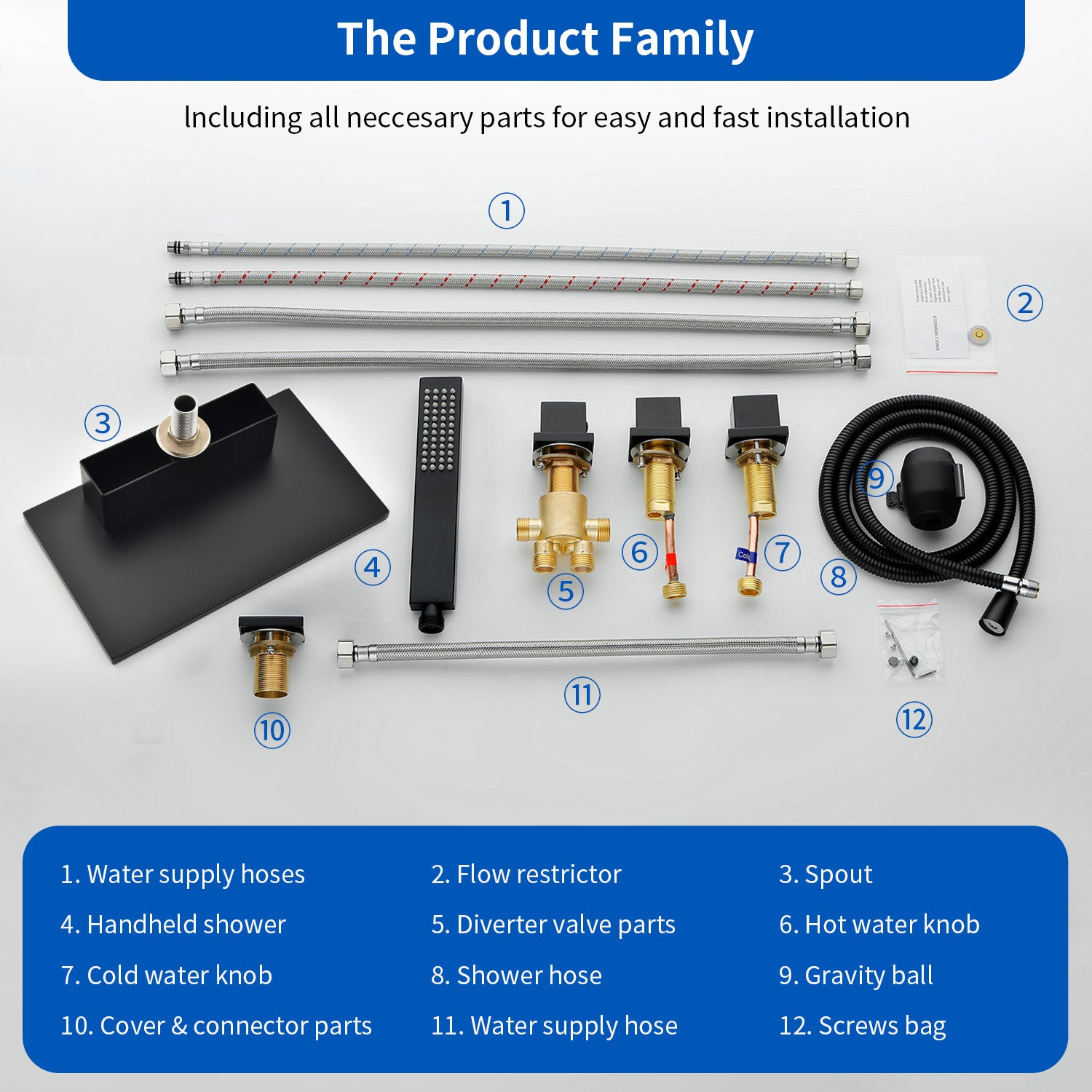 Deck Mounted Bath Filler Widespread Five-Piece Bathtub Faucet with Pull-Out Handheld Shower