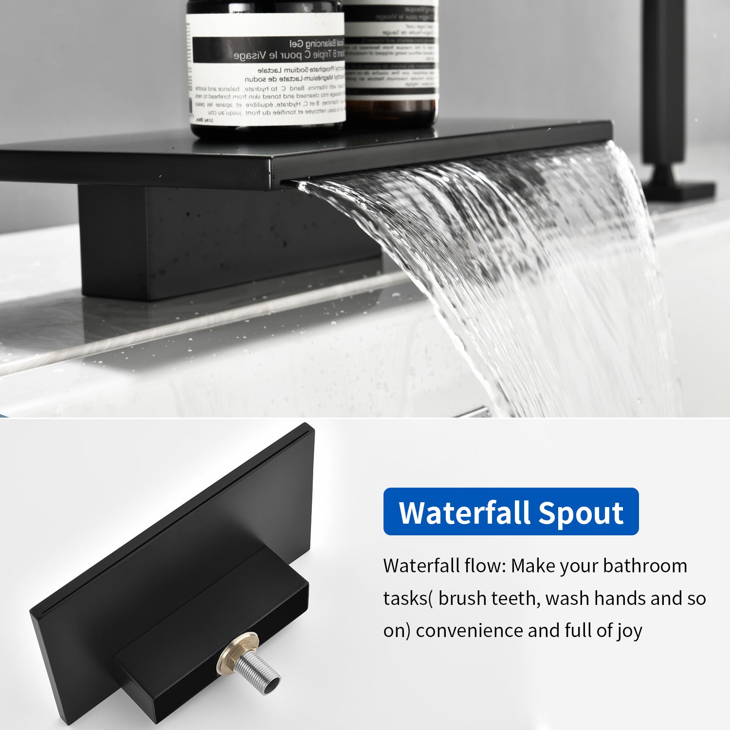 Deck Mounted Bath Filler Widespread Five-Piece Bathtub Faucet with Pull-Out Handheld Shower