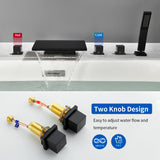 Deck Mounted Bath Filler Widespread Five-Piece Bathtub Faucet with Pull-Out Handheld Shower