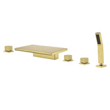 Deck Mounted Bath Filler Widespread Five-Piece Bathtub Faucet with Pull-Out Handheld Shower