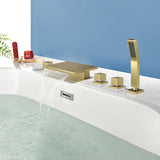 Deck Mounted Bath Filler Widespread Five-Piece Bathtub Faucet with Pull-Out Handheld Shower