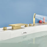 Deck Mounted Bath Filler Widespread Five-Piece Bathtub Faucet with Pull-Out Handheld Shower