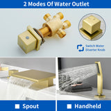 Deck Mounted Bath Filler Widespread Five-Piece Bathtub Faucet with Pull-Out Handheld Shower