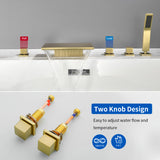 Deck Mounted Bath Filler Widespread Five-Piece Bathtub Faucet with Pull-Out Handheld Shower