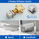 Deck Mounted Bath Filler Widespread Five-Piece Bathtub Faucet with Pull-Out Handheld Shower