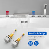 Deck Mounted Bath Filler Widespread Five-Piece Bathtub Faucet with Pull-Out Handheld Shower