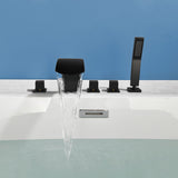 5-Hole Bathtub Mixer Deck Mounted Roman Bath Tub Filler with Hand-Held Shower Sprayer and Waterfall Spout