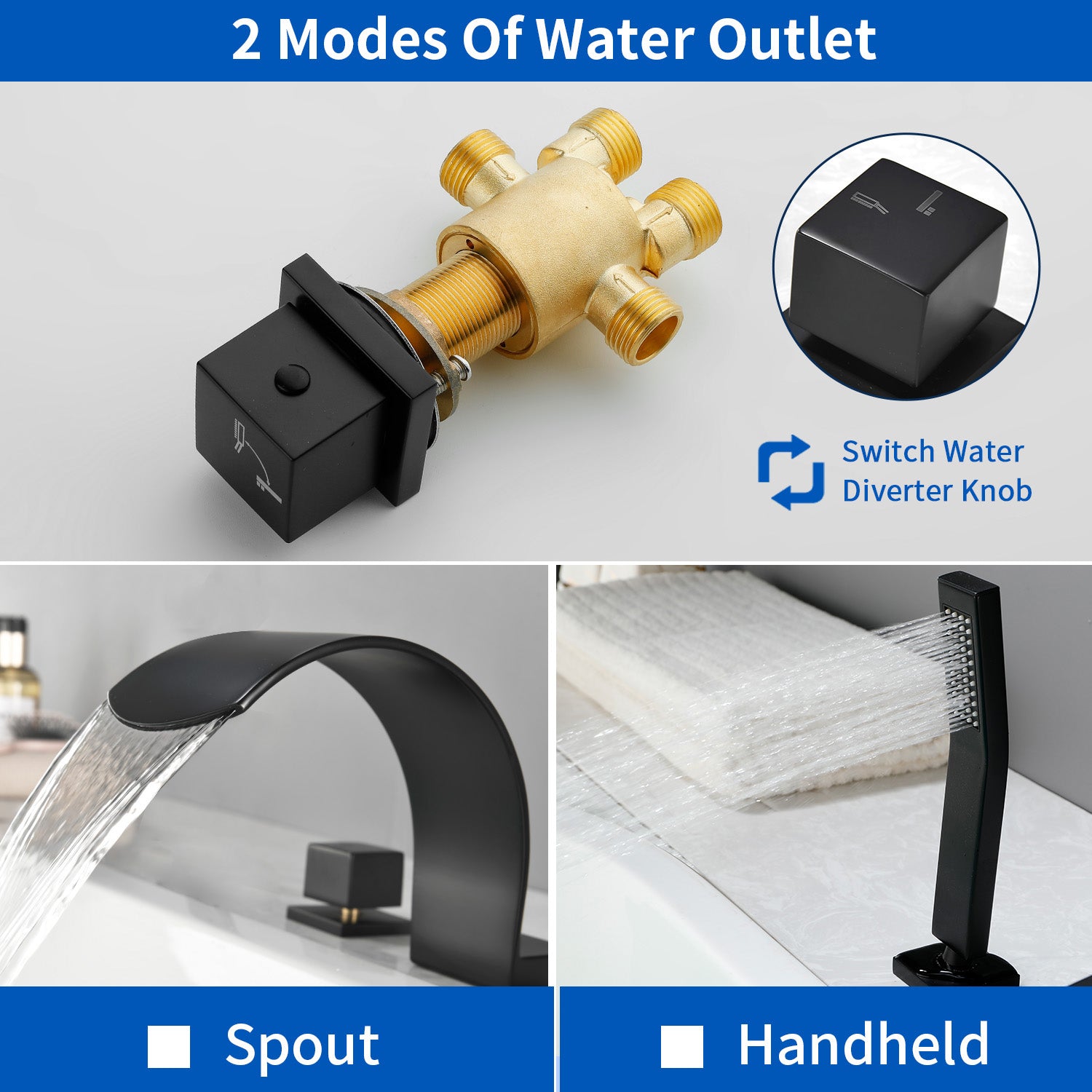 5-Hole Bathtub Mixer Deck Mounted Roman Bath Tub Filler with Hand-Held Shower Sprayer and Waterfall Spout