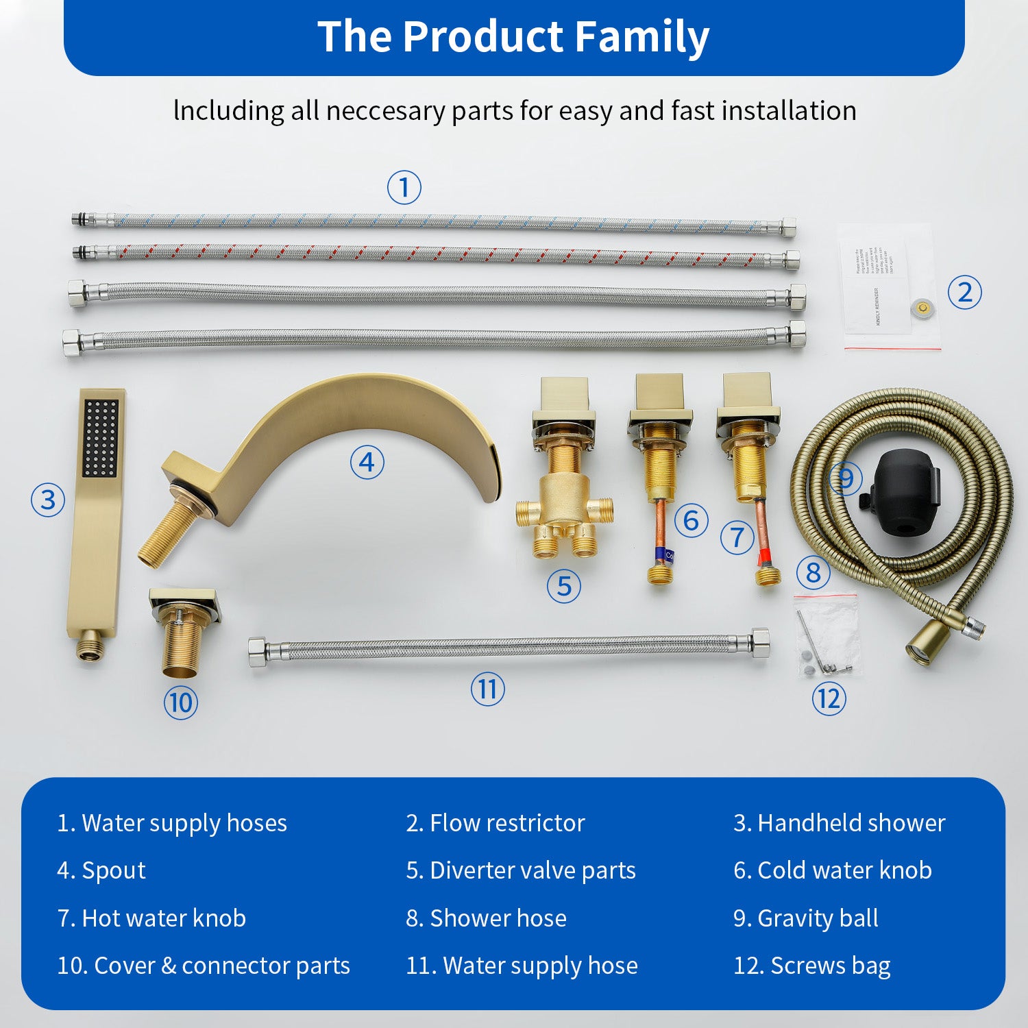 5-Hole Bathtub Mixer Deck Mounted Roman Bath Tub Filler with Hand-Held Shower Sprayer and Waterfall Spout