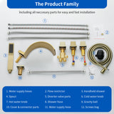 5-Hole Bathtub Mixer Deck Mounted Roman Bath Tub Filler with Hand-Held Shower Sprayer and Waterfall Spout