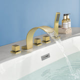 5-Hole Bathtub Mixer Deck Mounted Roman Bath Tub Filler with Hand-Held Shower Sprayer and Waterfall Spout