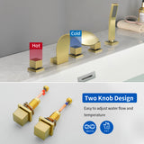 5-Hole Bathtub Mixer Deck Mounted Roman Bath Tub Filler with Hand-Held Shower Sprayer and Waterfall Spout