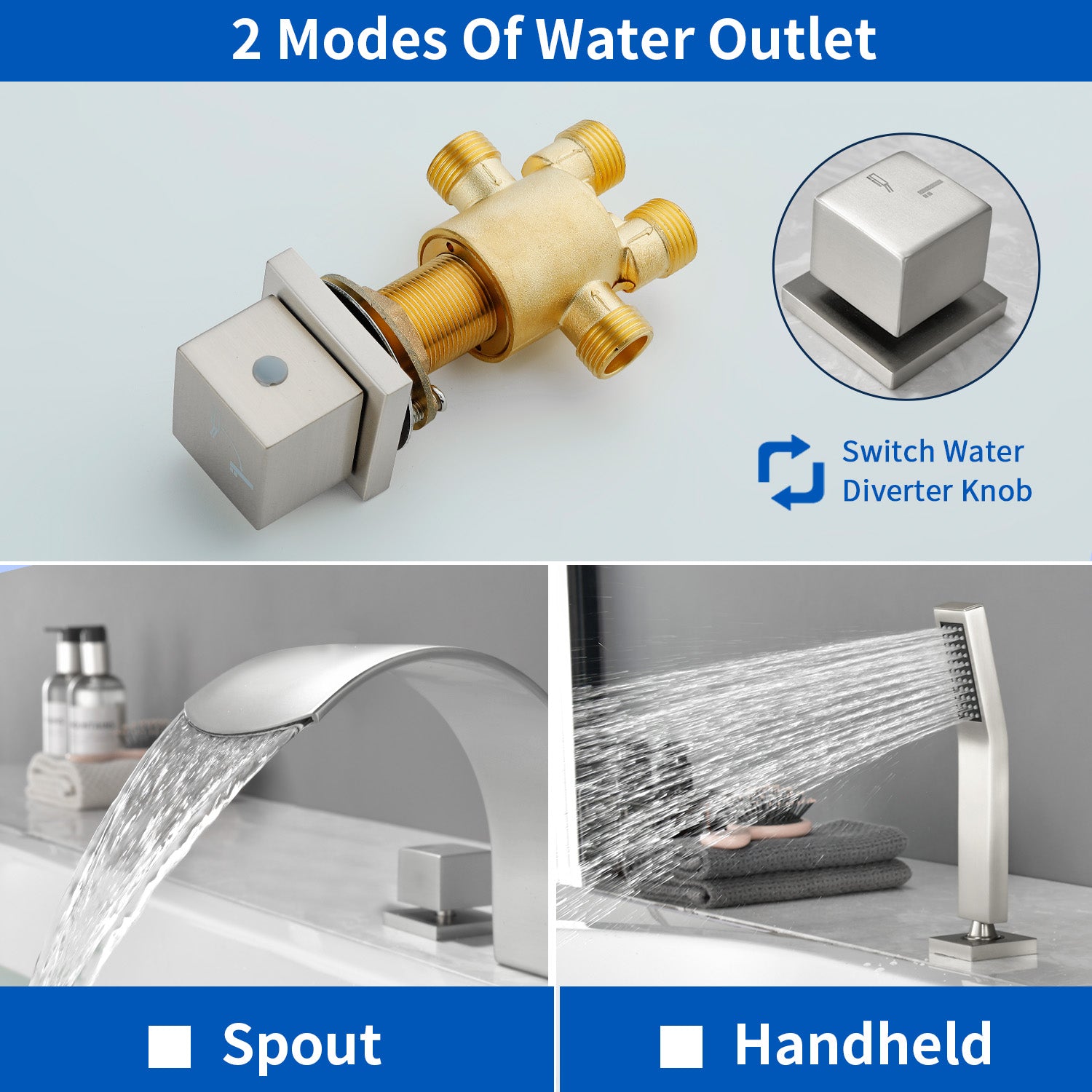 5-Hole Bathtub Mixer Deck Mounted Roman Bath Tub Filler with Hand-Held Shower Sprayer and Waterfall Spout