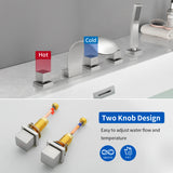 5-Hole Bathtub Mixer Deck Mounted Roman Bath Tub Filler with Hand-Held Shower Sprayer and Waterfall Spout