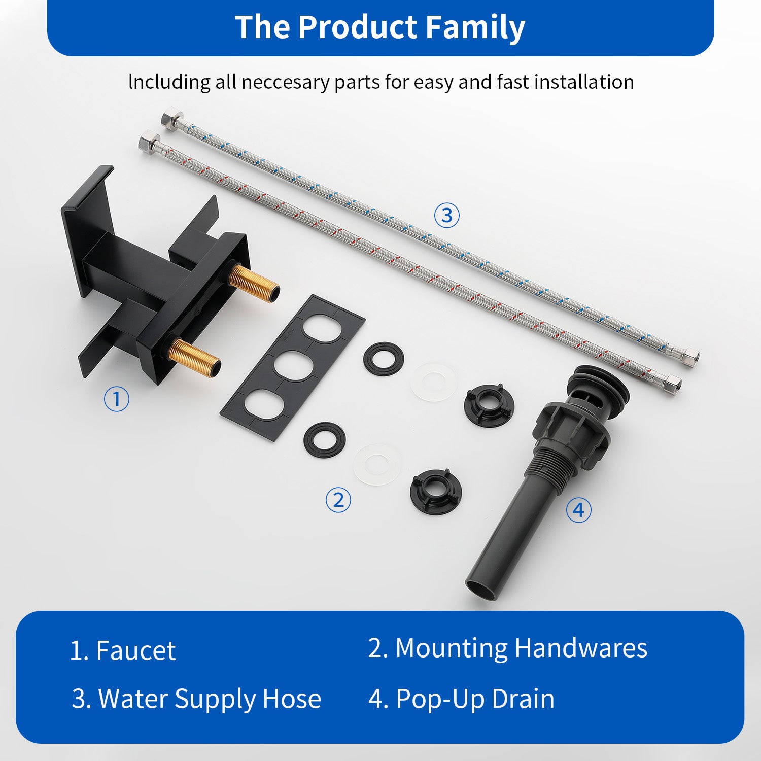 Waterfall Centerset Bathroom Sink Faucet 4 Inch 2 Handle Hot Cold Mixer Basin Faucet with Pop-Up Drain Stopper and Supply Lines