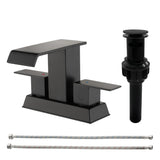 Waterfall Centerset Bathroom Sink Faucet 4 Inch 2 Handle Hot Cold Mixer Basin Faucet with Pop-Up Drain Stopper and Supply Lines
