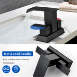 Waterfall Centerset Bathroom Sink Faucet 4 Inch 2 Handle Hot Cold Mixer Basin Faucet with Pop-Up Drain Stopper and Supply Lines