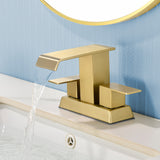 Waterfall Centerset Bathroom Sink Faucet 4 Inch 2 Handle Hot Cold Mixer Basin Faucet with Pop-Up Drain Stopper and Supply Lines