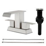 Waterfall Centerset Bathroom Sink Faucet 4 Inch 2 Handle Hot Cold Mixer Basin Faucet with Pop-Up Drain Stopper and Supply Lines