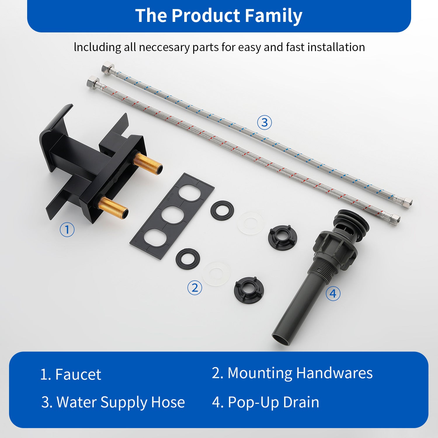 2 Handle Vanity Faucet Deck Mounted Waterfall 4 In. Centerset Double-Handle Bathroom Faucet 1.2GPM with Sink Drain Stopper