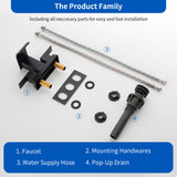 2 Handle Vanity Faucet Deck Mounted Waterfall 4 In. Centerset Double-Handle Bathroom Faucet 1.2GPM with Sink Drain Stopper