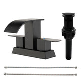 2 Handle Vanity Faucet Deck Mounted Waterfall 4 In. Centerset Double-Handle Bathroom Faucet 1.2GPM with Sink Drain Stopper