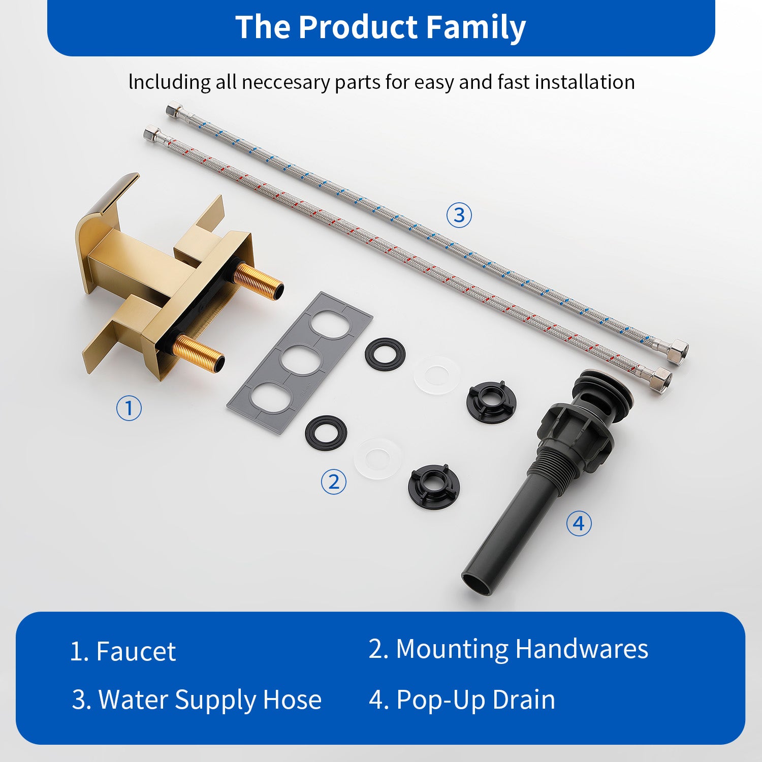 2 Handle Vanity Faucet Deck Mounted Waterfall 4 In. Centerset Double-Handle Bathroom Faucet 1.2GPM with Sink Drain Stopper