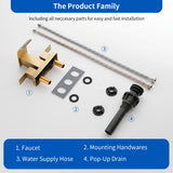 2 Handle Vanity Faucet Deck Mounted Waterfall 4 In. Centerset Double-Handle Bathroom Faucet 1.2GPM with Sink Drain Stopper