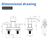 2 Handle Vanity Faucet Deck Mounted Waterfall 4 In. Centerset Double-Handle Bathroom Faucet 1.2GPM with Sink Drain Stopper