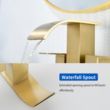 2 Handle Vanity Faucet Deck Mounted Waterfall 4 In. Centerset Double-Handle Bathroom Faucet 1.2GPM with Sink Drain Stopper