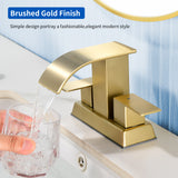 2 Handle Vanity Faucet Deck Mounted Waterfall 4 In. Centerset Double-Handle Bathroom Faucet 1.2GPM with Sink Drain Stopper