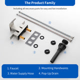 2 Handle Vanity Faucet Deck Mounted Waterfall 4 In. Centerset Double-Handle Bathroom Faucet 1.2GPM with Sink Drain Stopper