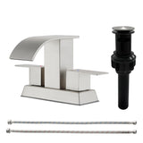 2 Handle Vanity Faucet Deck Mounted Waterfall 4 In. Centerset Double-Handle Bathroom Faucet 1.2GPM with Sink Drain Stopper