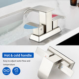 2 Handle Vanity Faucet Deck Mounted Waterfall 4 In. Centerset Double-Handle Bathroom Faucet 1.2GPM with Sink Drain Stopper
