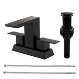 Centerset Bathroom Sink Faucet 1.2 GPM, Waterfall 4 Inch Bathroom Vanity Faucet for Basin with Pop-Up Drain and Hose