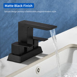 Centerset Bathroom Sink Faucet 1.2 GPM, Waterfall 4 Inch Bathroom Vanity Faucet for Basin with Pop-Up Drain and Hose