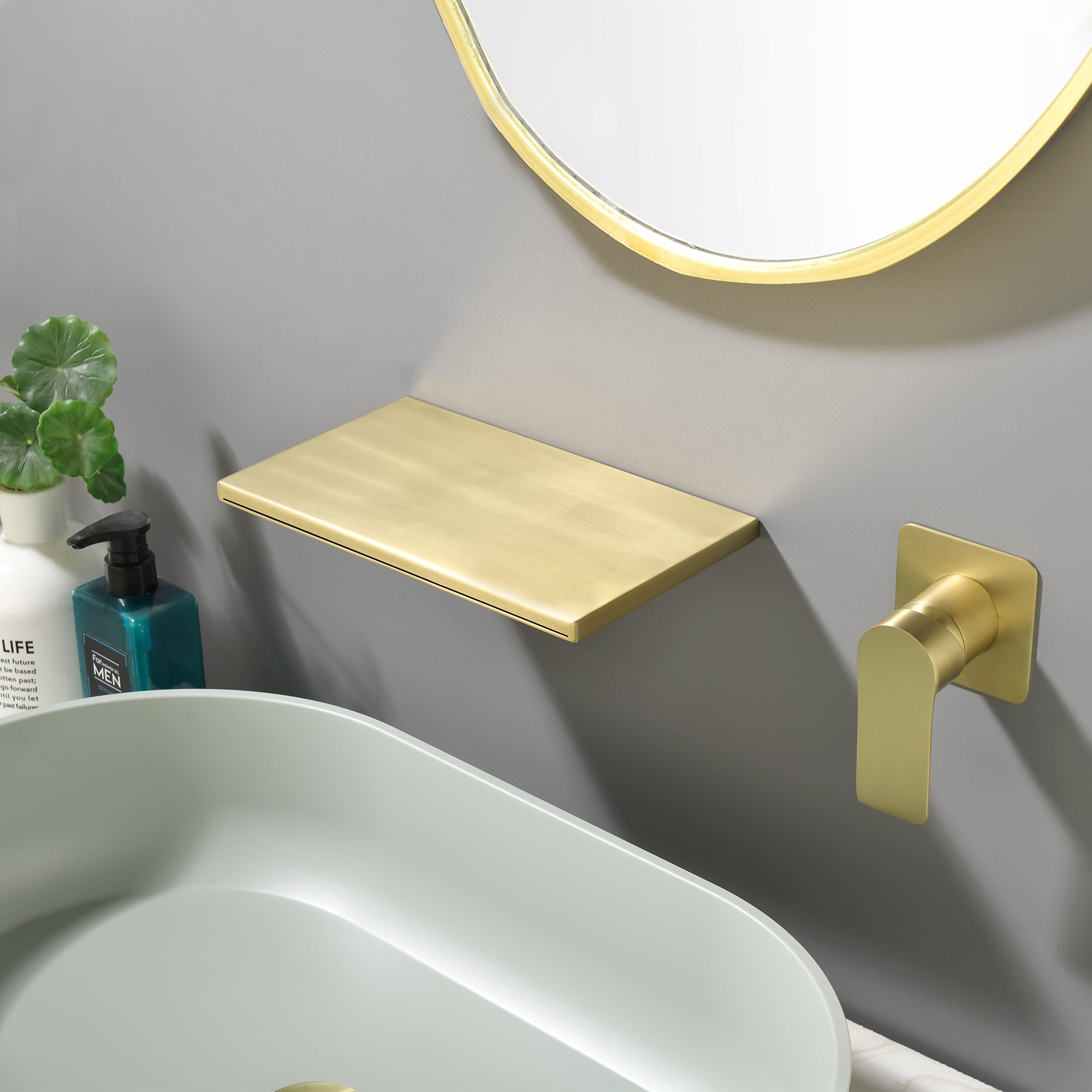 Wide Waterfall Faucet for Vessel Sinks Stainless Steel Single Lever Two Hole Wall Mounted Bathroom Faucet with Brass Connector