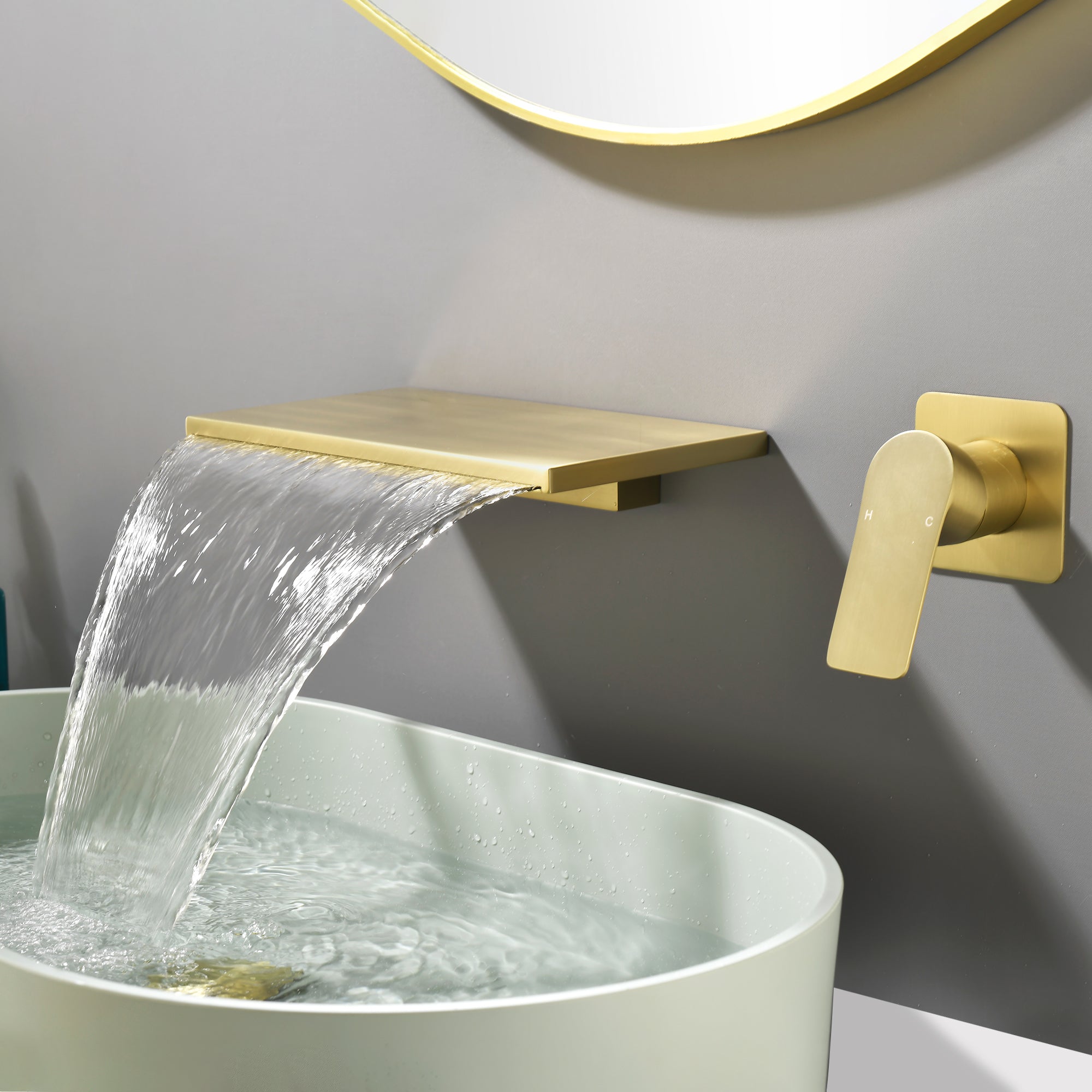 Wide Waterfall Faucet for Vessel Sinks Stainless Steel Single Lever Two Hole Wall Mounted Bathroom Faucet with Brass Connector