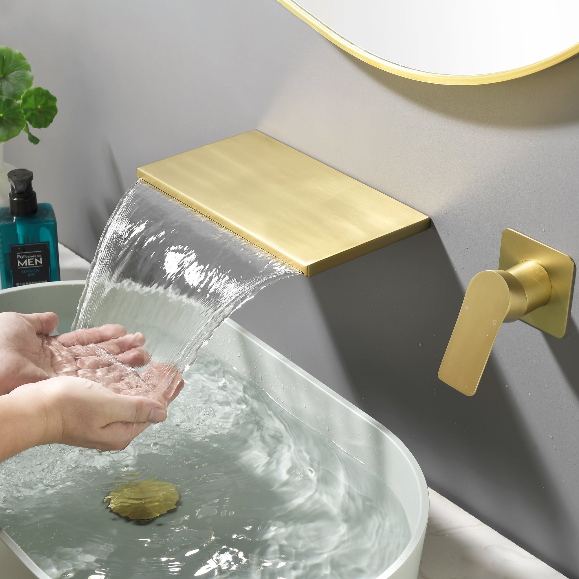 Wide Waterfall Faucet for Vessel Sinks Stainless Steel Single Lever Two Hole Wall Mounted Bathroom Faucet with Brass Connector