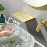 Wide Waterfall Faucet for Vessel Sinks Stainless Steel Single Lever Two Hole Wall Mounted Bathroom Faucet with Brass Connector