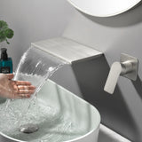 Wide Waterfall Faucet for Vessel Sinks Stainless Steel Single Lever Two Hole Wall Mounted Bathroom Faucet with Brass Connector