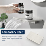 Wide Waterfall Faucet for Vessel Sinks Stainless Steel Single Lever Two Hole Wall Mounted Bathroom Faucet with Brass Connector