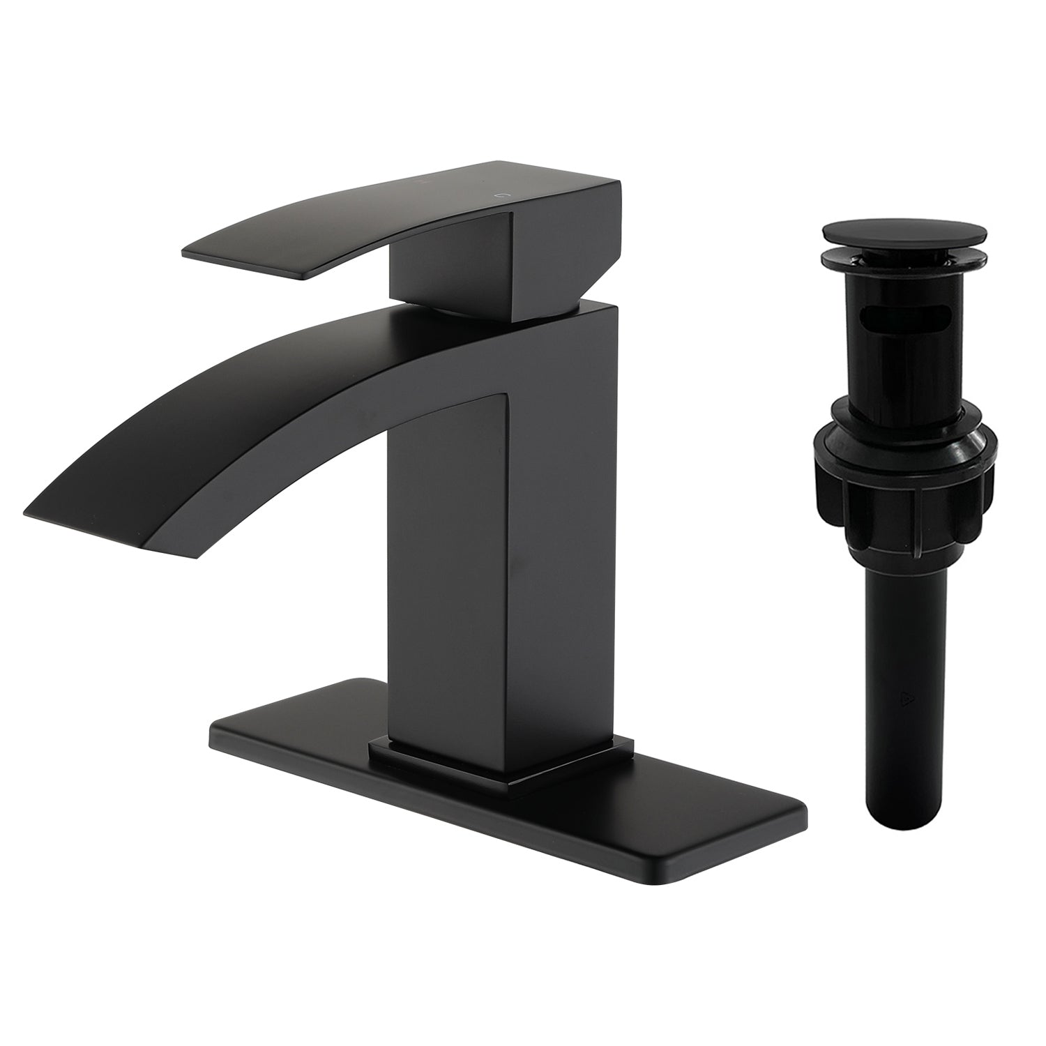 Waterfall Single Hole Bathroom Faucets with Pop-Up Drain Deck Mount Single-Handle Basin Mixer Faucet, 1.2GPM - Brushed Gold, Brushed Nickel, Matte Black
