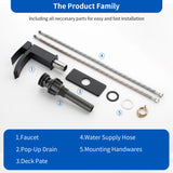 Waterfall Single Hole Bathroom Faucets with Pop-Up Drain Deck Mount Single-Handle Basin Mixer Faucet, 1.2GPM - Brushed Gold, Brushed Nickel, Matte Black