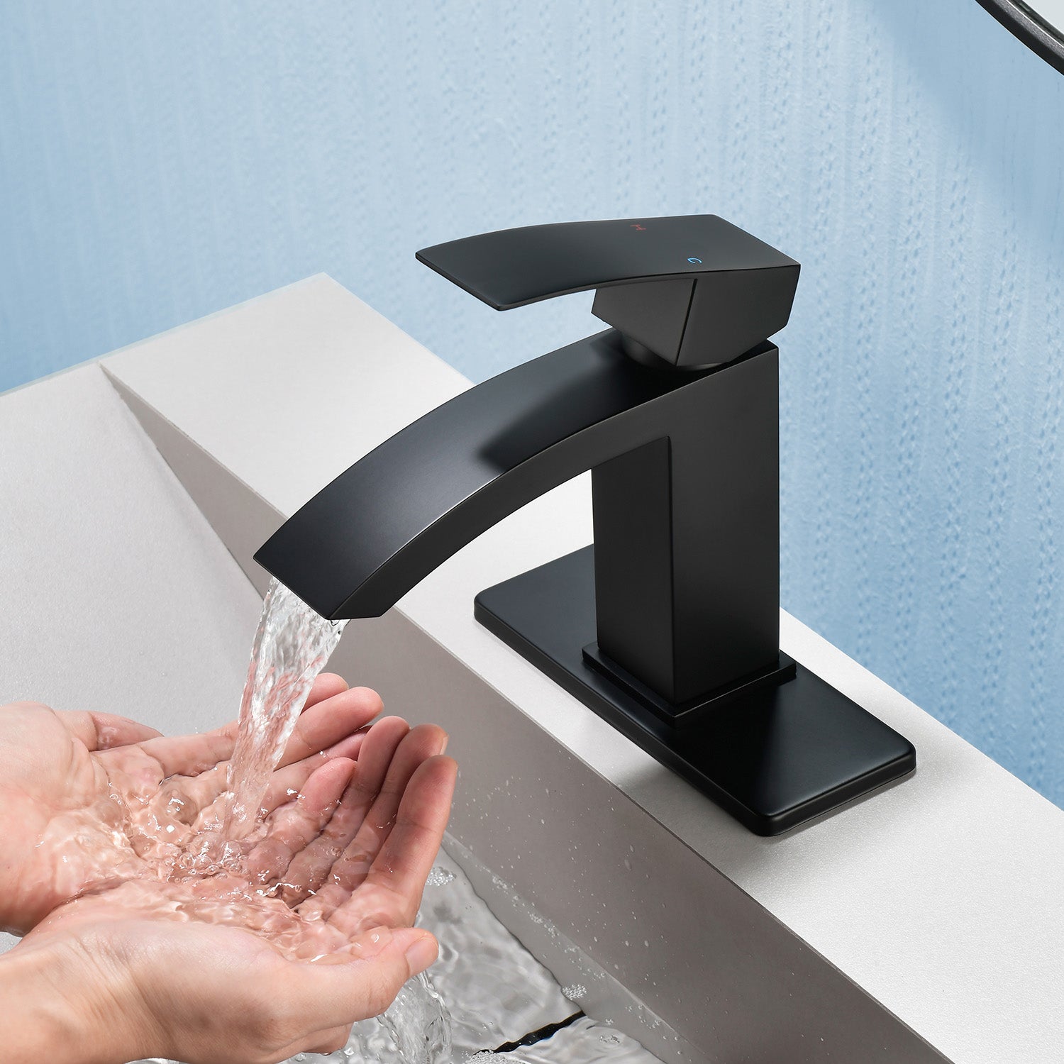 Waterfall Single Hole Bathroom Faucets with Pop-Up Drain Deck Mount Single-Handle Basin Mixer Faucet, 1.2GPM - Brushed Gold, Brushed Nickel, Matte Black